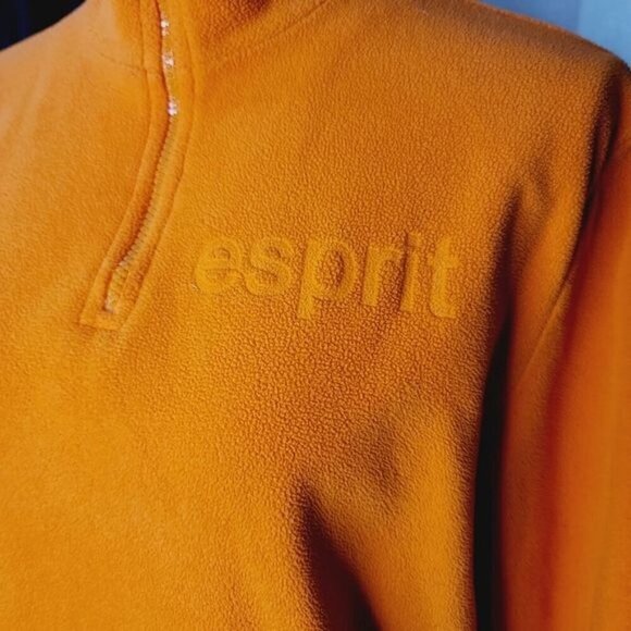 Vintage 90s Esprit Orange 1/4 Zip Logo Pullover Fleece Jacket - Picture 5 of 15